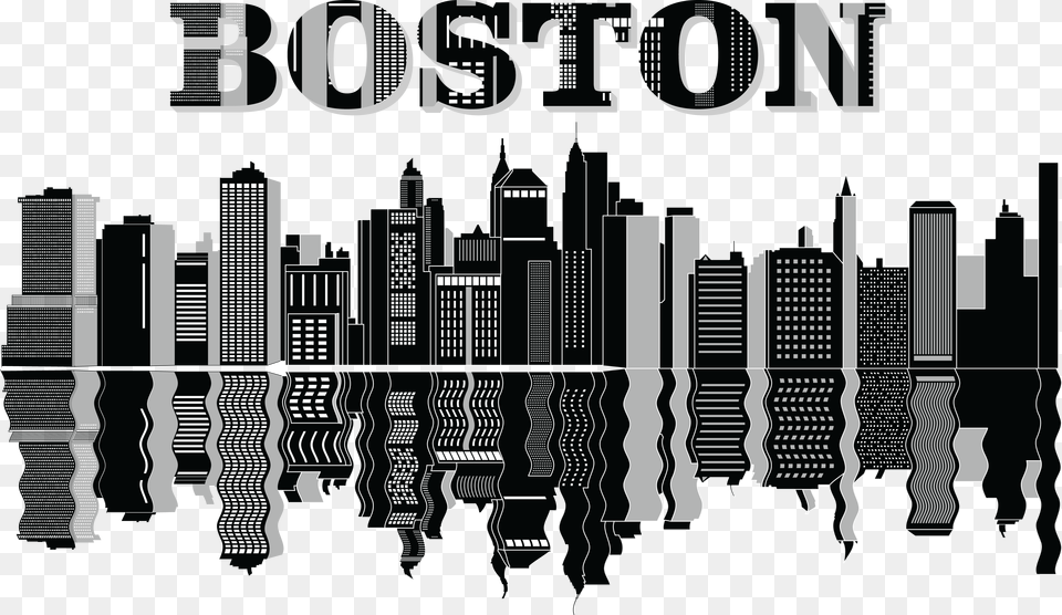 Clipart Of A Reflecting Boston City Skyline Boston Skyline Clip Art, Metropolis, Urban, Architecture, Building Png Image
