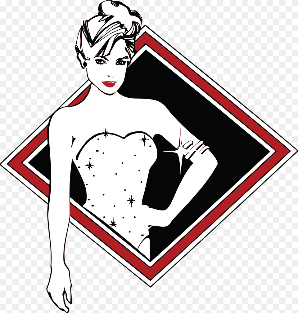 Clipart Of A Retro Beautiful Showgirl With A Sparkly Dress, Stencil, Adult, Female, Person Png Image