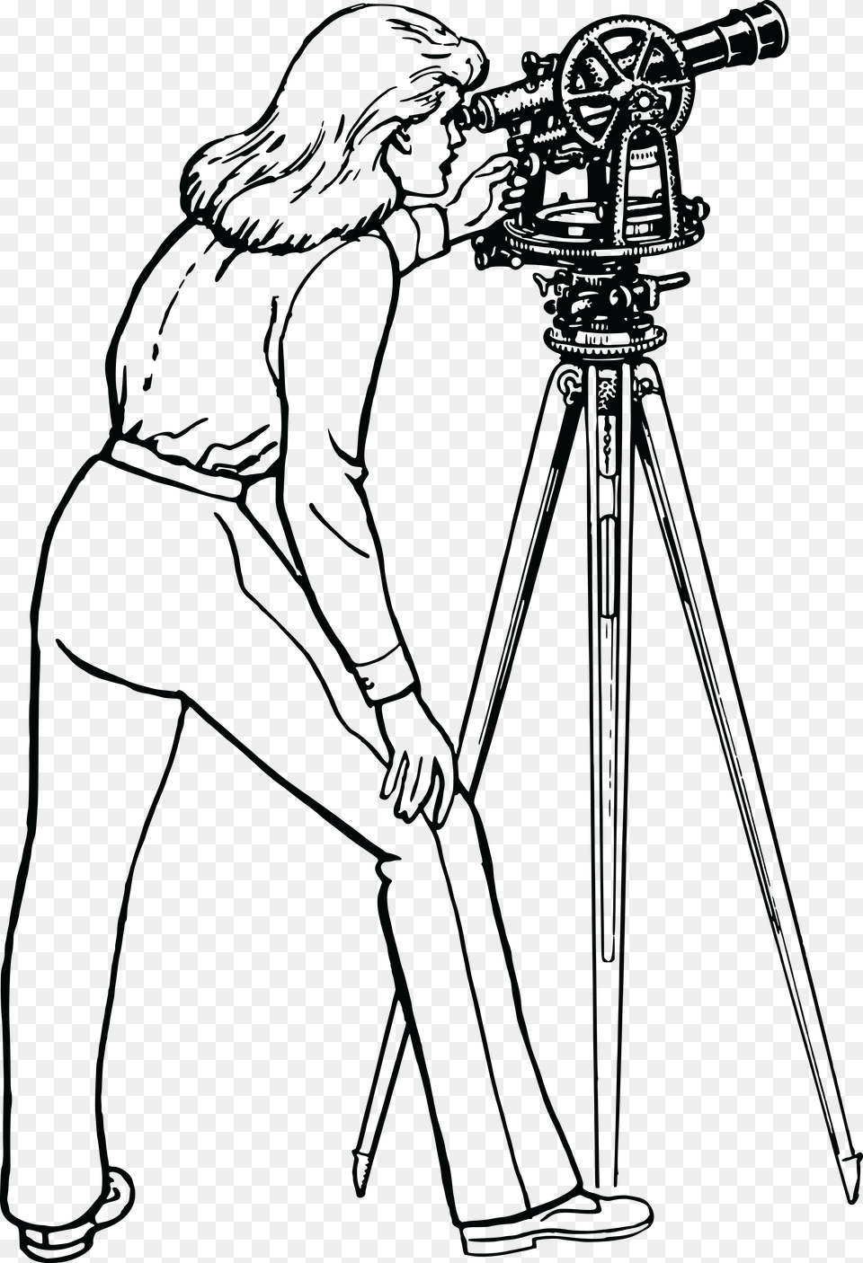 Clipart Of A Retro Black And White Woman Using A Transit, Tripod Png Image