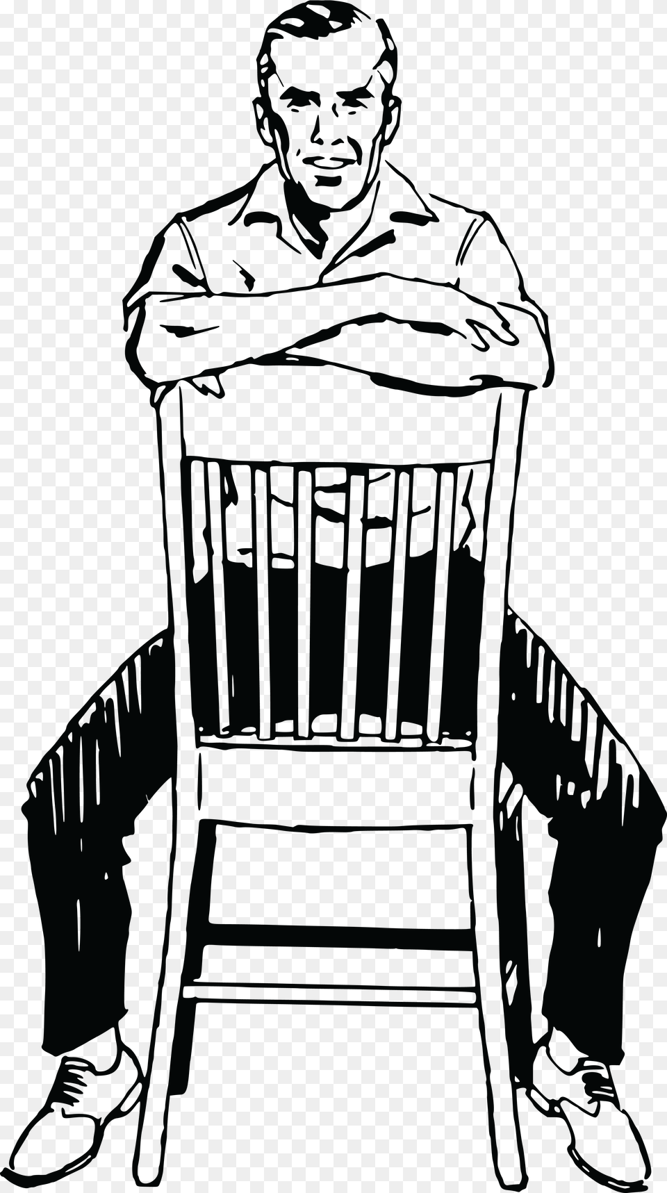 Clipart Of A Retro Man Straddling A Chair Man Sitting On Chair Drawing, Furniture, Person, Face, Head Png