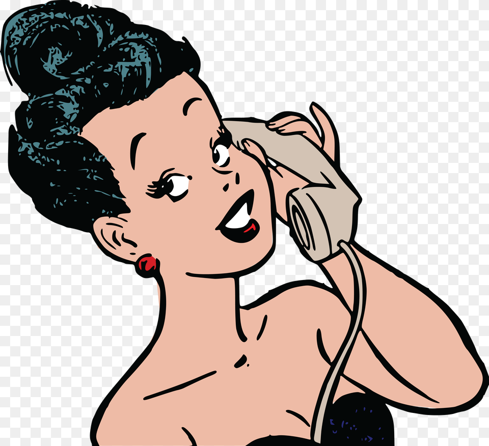 Clipart Of A Retro Woman Talking On A Phone Woman On Phone Clipart Transparent, Person, Neck, Head, Female Free Png