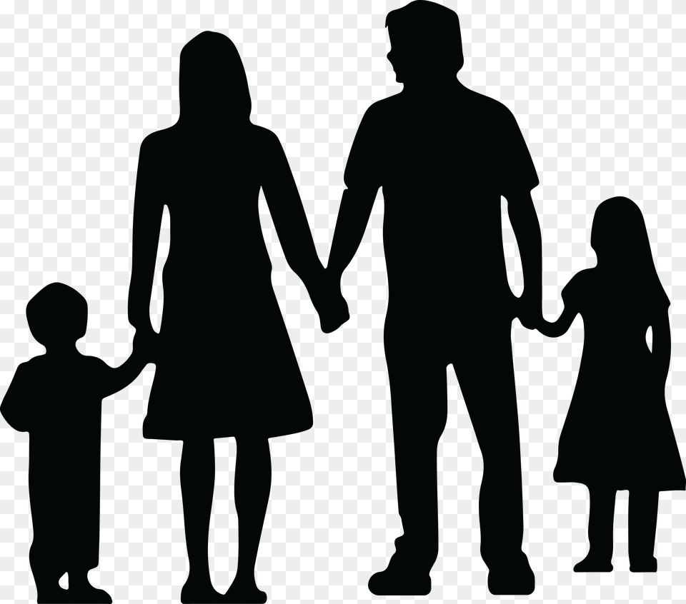 Clipart Of A Silhouetted Family Holding Hands, Body Part, Hand, Person, Silhouette Png Image