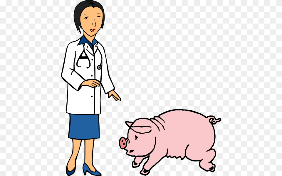 Clipart Of Veterinary Pig At And Docotor, Clothing, Coat, Person, Boy Free Transparent Png