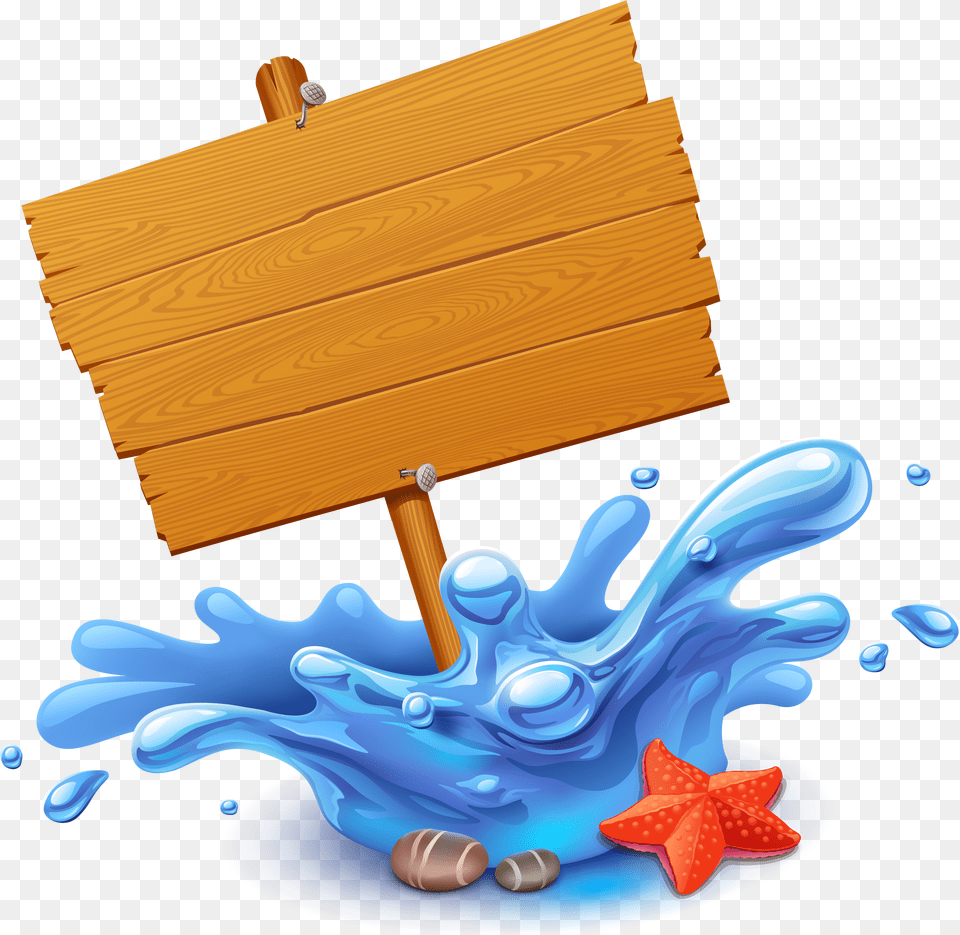 Clipart Of Wooden Board Free Cartoon Water Splash, Wood, Animal, Sea Life Png