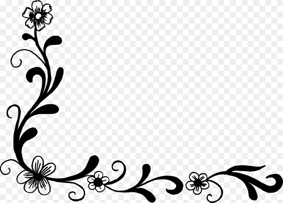 Clipart Resolution Corner Flower Silhouette, Gray Png Image