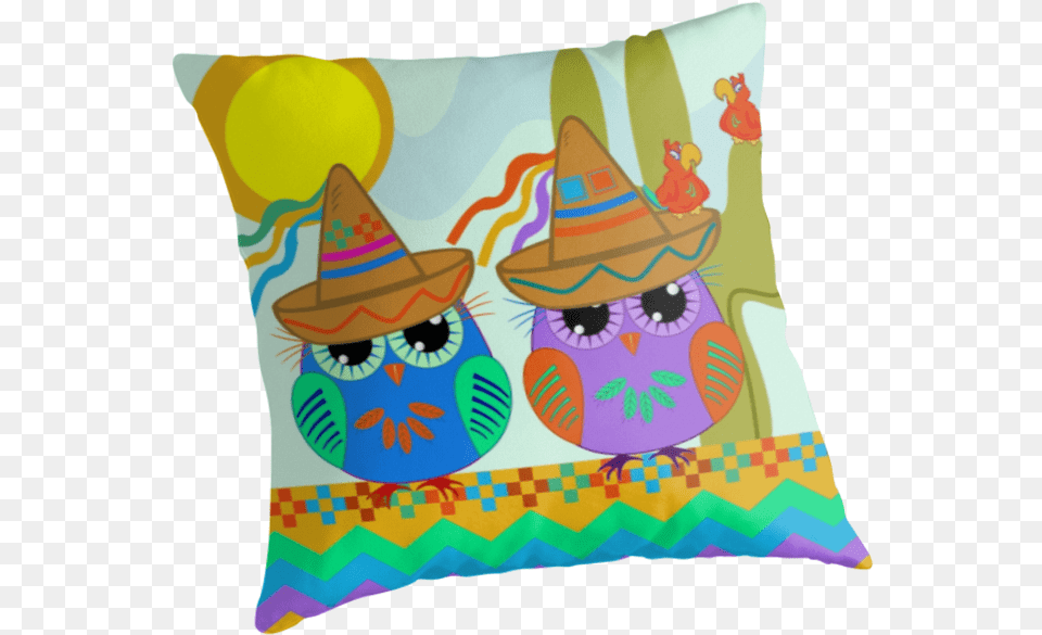 Clipart Resolution Cute Owls With Sombrero Hats And Parrots Art Print, Clothing, Cushion, Hat, Home Decor Png