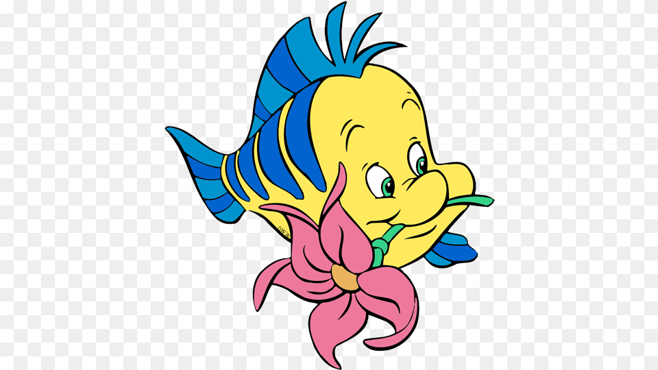Clipart Royalty Download Flounder Little Mermaid With Flower, Baby, Person, Cartoon, Face Free Png