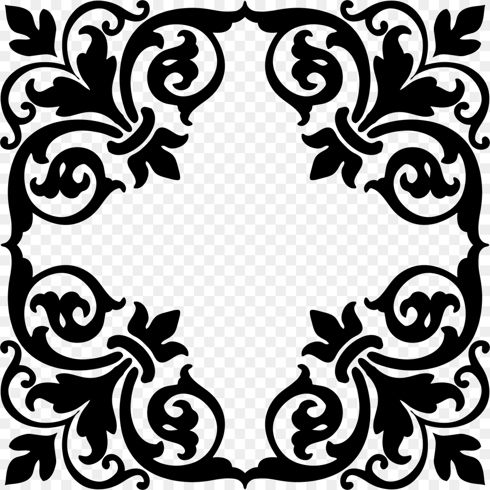 Clipart Simple Stencil Damask Design, Gray Png