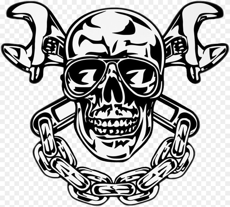 Clipart Skull And Piston Skull With Crossed Wrenches, Stencil, Emblem, Person, Sticker Free Transparent Png
