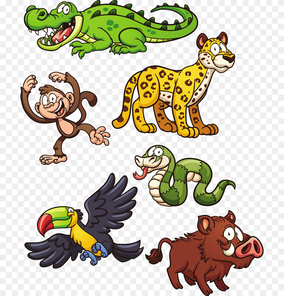 Clipart Snake Wild Animal Crocodile And Jaguar Cartoon, Reptile, Mammal, Wildlife, Bear Png Image