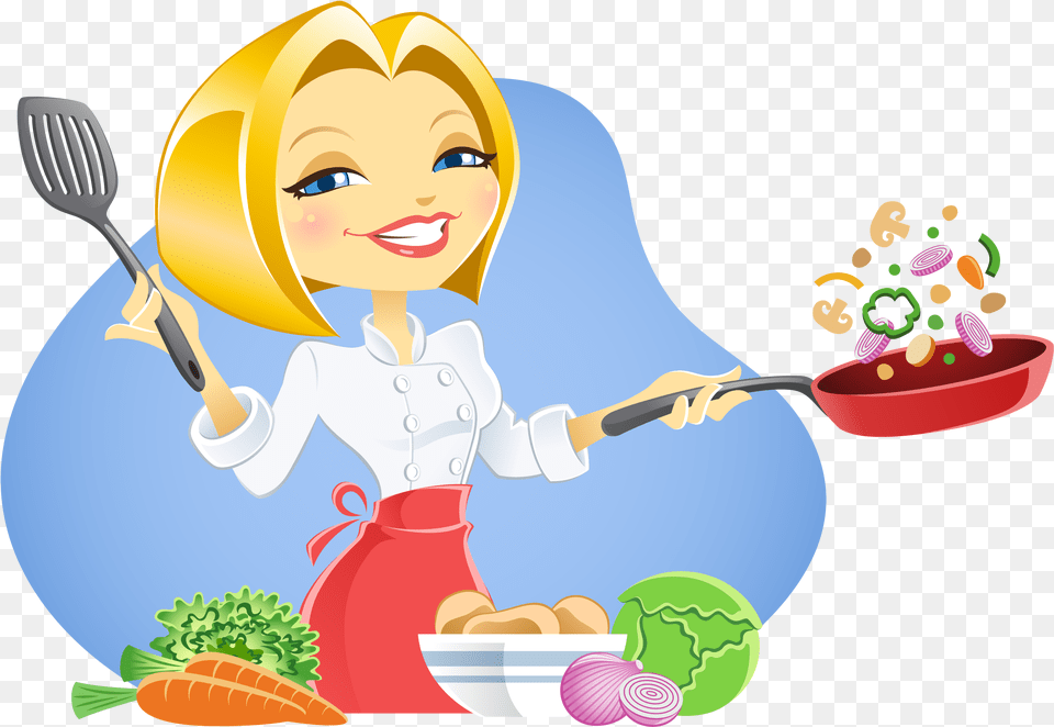Clipart Source Lady Cooking Chef Clip Art, Fork, Cutlery, Meal, Food Png Image