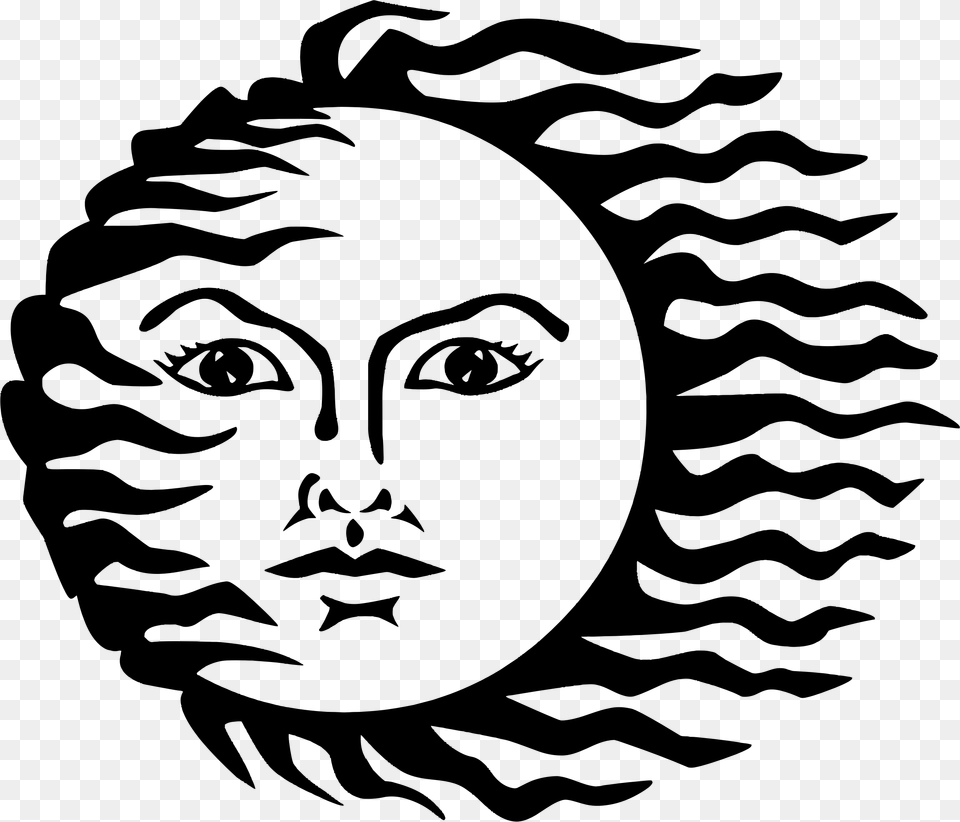 Clipart Sun Face Black White Sun, Gray Free Transparent Png