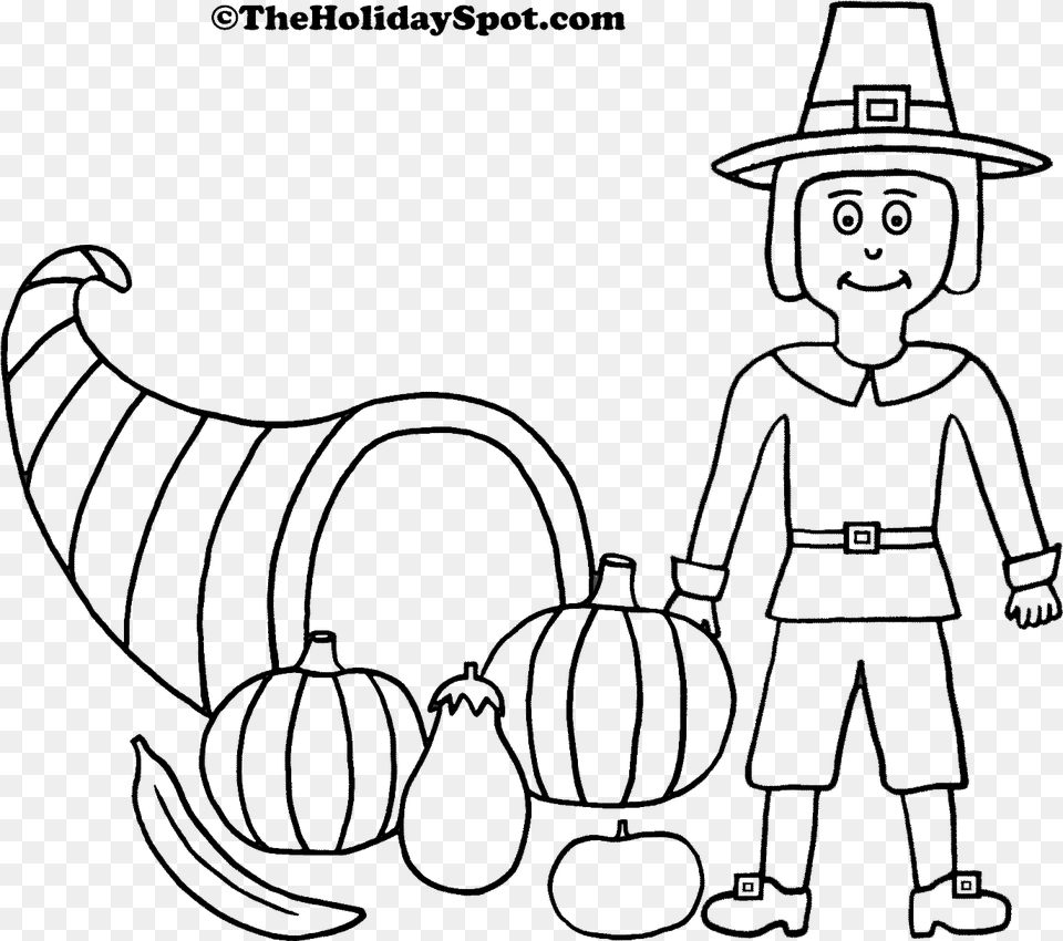 Clipart Thanksgiving Coloring Pages Clipart Black And Turkey Pilgrim Coloring Page, Clothing, Coat, Jacket, Person Png Image