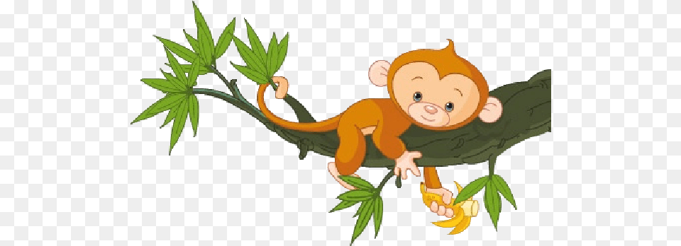 Clipart Trees Monkey Monkey On A Tree Cartoon, Animal, Wildlife, Plant, Vegetation Free Png Download