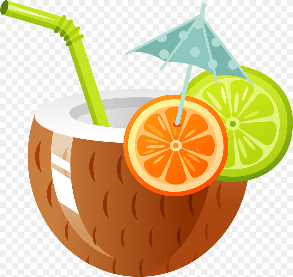 Clipart Umbrella Drink Coconut Drink Clipart, Food, Fruit, Plant, Produce Free Png