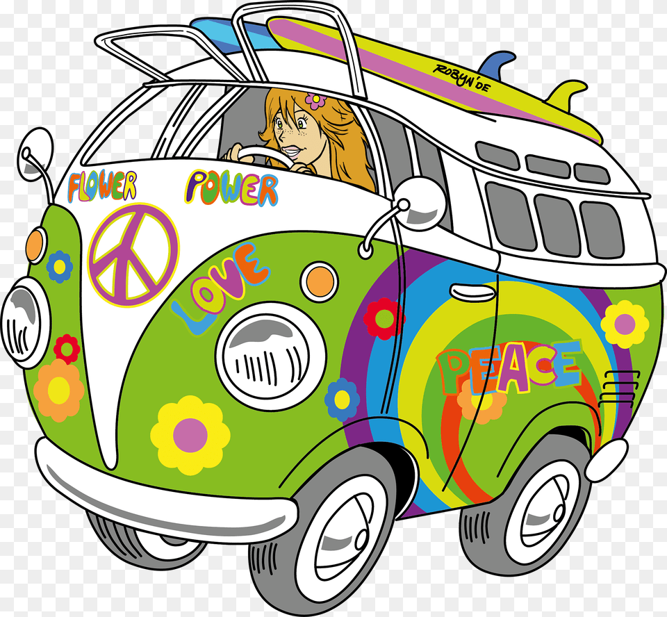 Clipart Vw Bus Hippie, Vehicle, Caravan, Van, Transportation Png Image