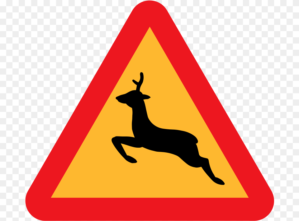 Clipart Warning Deer Roadsign Ryanlerch, Sign, Symbol, Road Sign, Animal Free Transparent Png