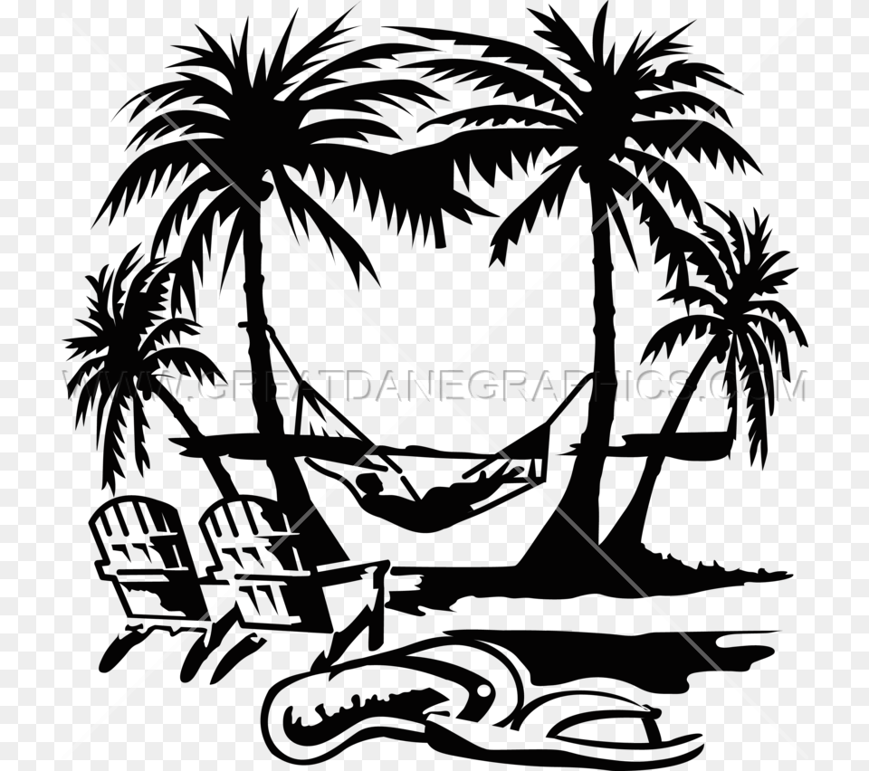 Clipart Waves Palm Tree Palm Tree Beach Clip Art Black And White, Furniture, Hammock, Palm Tree, Plant Png