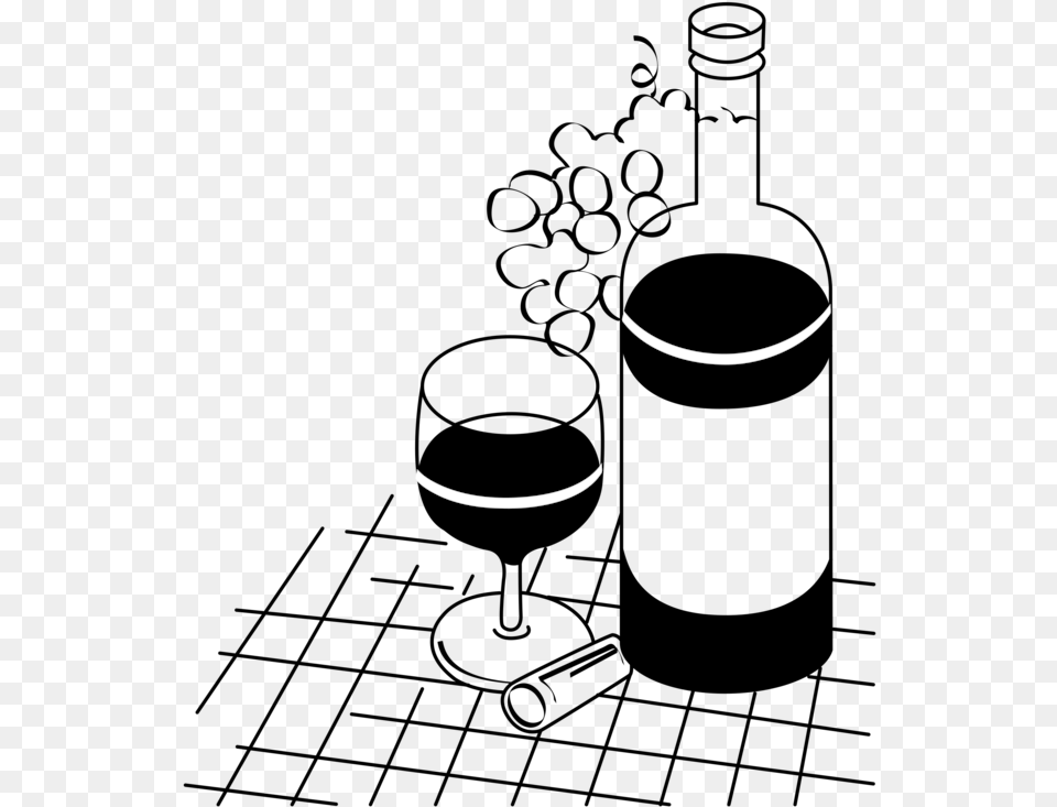 Clipart Wine Bottle And Glass Clip Art Wine Drawing, Cutlery, Fork, Silhouette, Astronomy Free Png Download