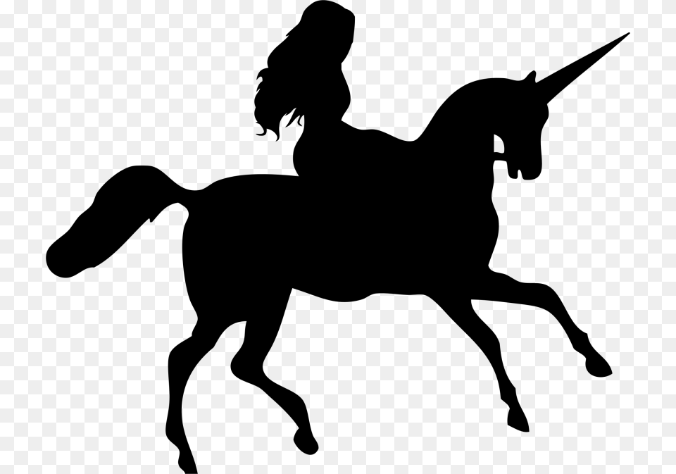 Clipart Woman Riding Unicorn Silhouette Woman Riding Unicorn Silhouette, Gray Free Transparent Png