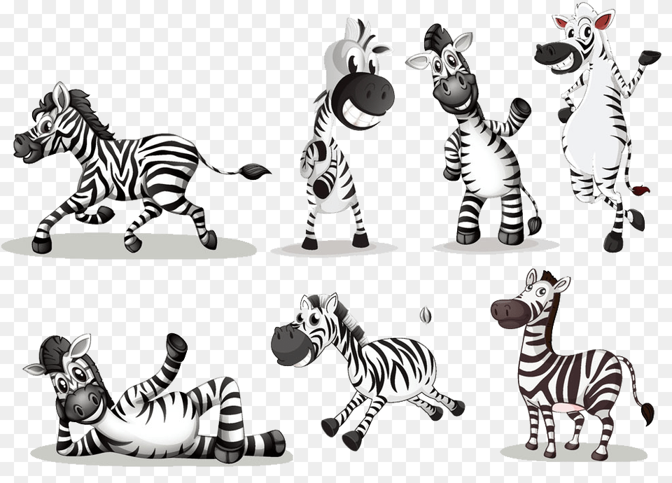 Clipart Zebra Carton 4 Zebras Cartoon, Animal, Mammal, Wildlife, Antelope Png Image