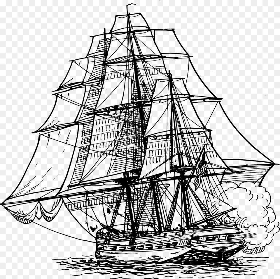 Clipper Ship Clipart Frigate Drawing, Gray Free Png Download