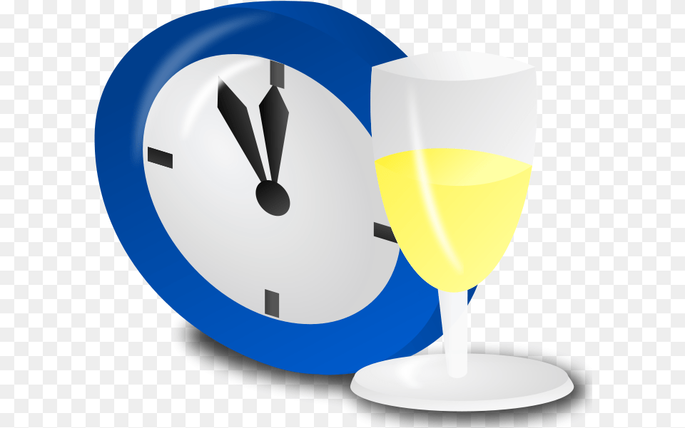 Clock And Champagne New Years Clock Transparent, Glass, Analog Clock, Goblet Png Image