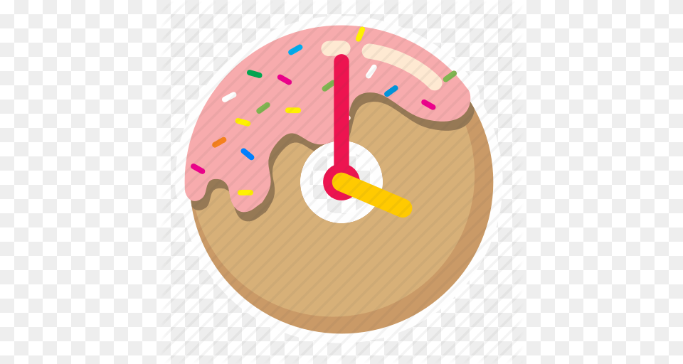 Clock Desert Donut Sprinkles Sweet Time Icon, Food, Sweets, Disk Free Transparent Png