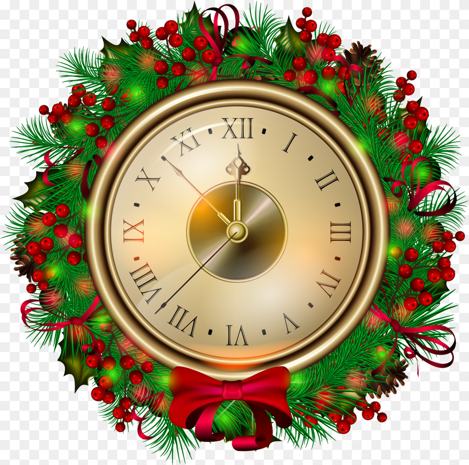 Clock Pic Christmas Wreath Door, Analog Clock Png Image