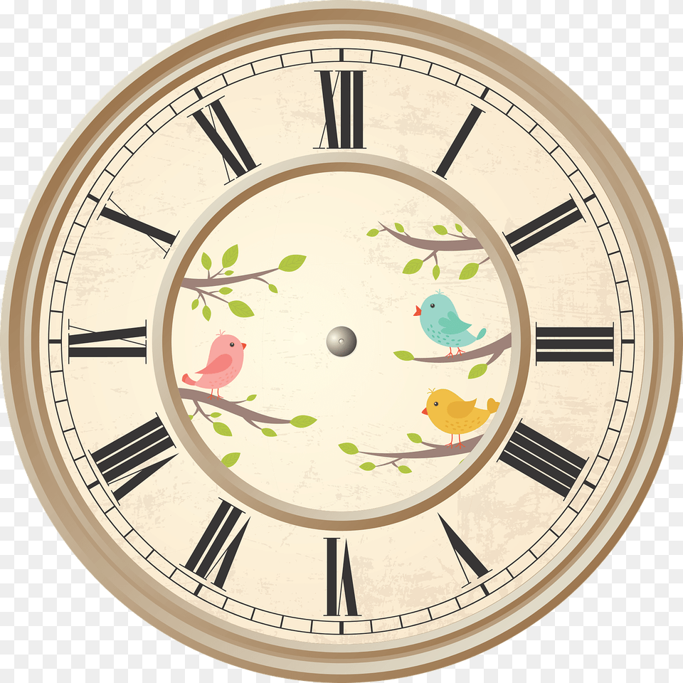 Clock Roman Numerals Birds Clock Different Parts, Analog Clock, Animal, Bird, Wall Clock Png