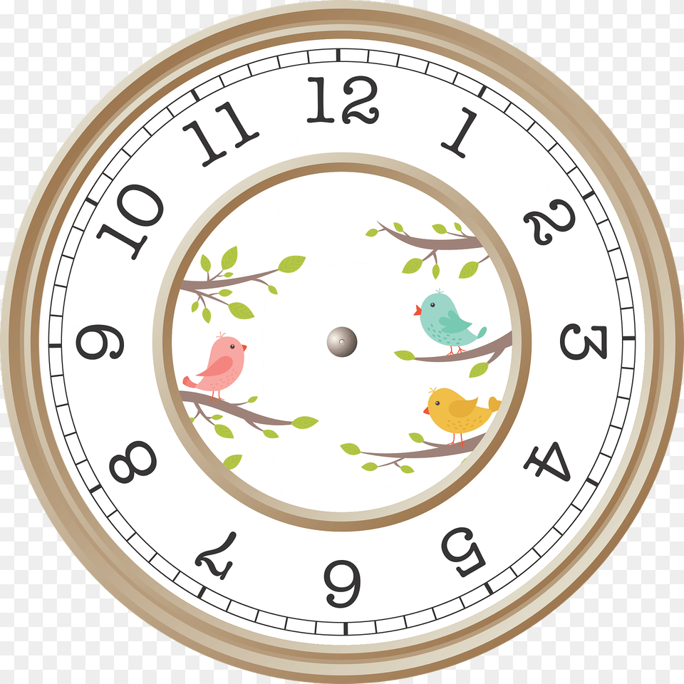 Clock With Birds On Twigs, Analog Clock, Animal, Bird, Disk Png