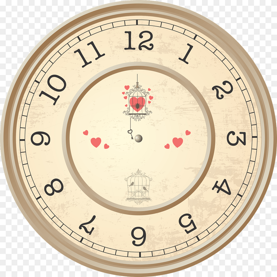 Clock With Hearts Decoration, Analog Clock, Wall Clock Free Transparent Png