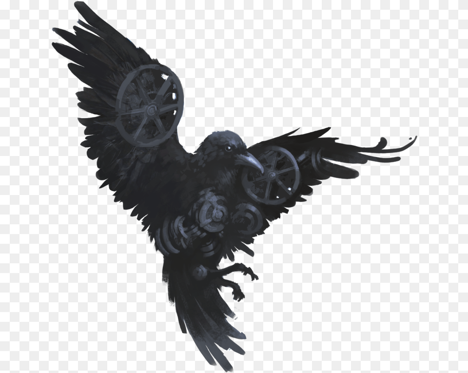 Clockwork Raven Tattoo, Animal, Bird, Blackbird, Flying Png