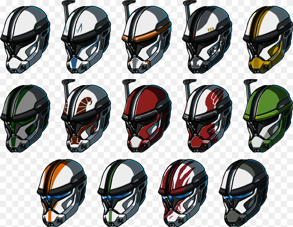 Clone Trooper Phase 2 Top Row Clone Troopers Phase 2 Helmets, Helmet, American Football, Crash Helmet, Football Free Png Download