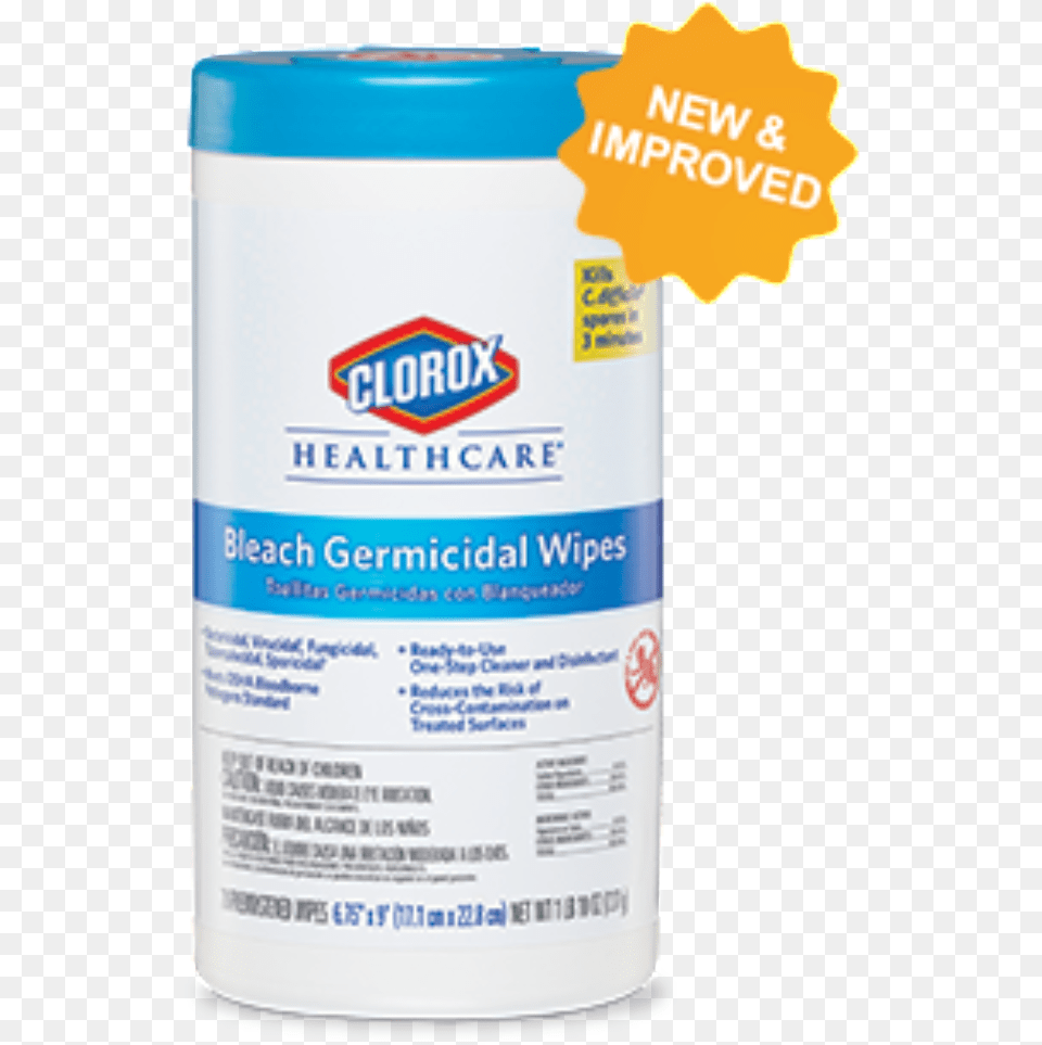 Clorox Bleach Heathcare Germicdial Wipes 70 Ct Bleach Germicidal Wipes 6 34 X 9 Unscented, Bottle, Shaker Free Transparent Png