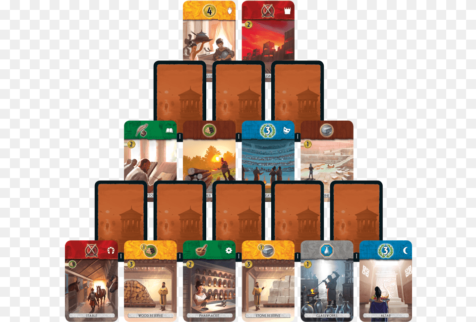 Close Organization Of The Card Board Of 7 Wonders Duel 7 Wonders Duel Board Game Cards, Electronics, Mobile Phone, Phone, Art Free Png Download