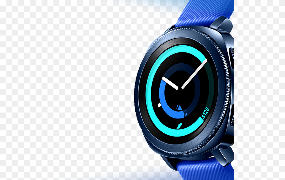 Close Up Of Front View Of Blue Gear Sport Angled Slightly Samsung Gear Sport, Arm, Body Part, Person, Wristwatch Free Png