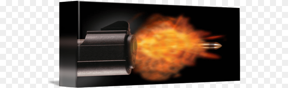 Closeup Of A Gun Firing Bullet By Panoramic Images Gun Barrel, Adapter, Electronics, Fire, Flame Png Image