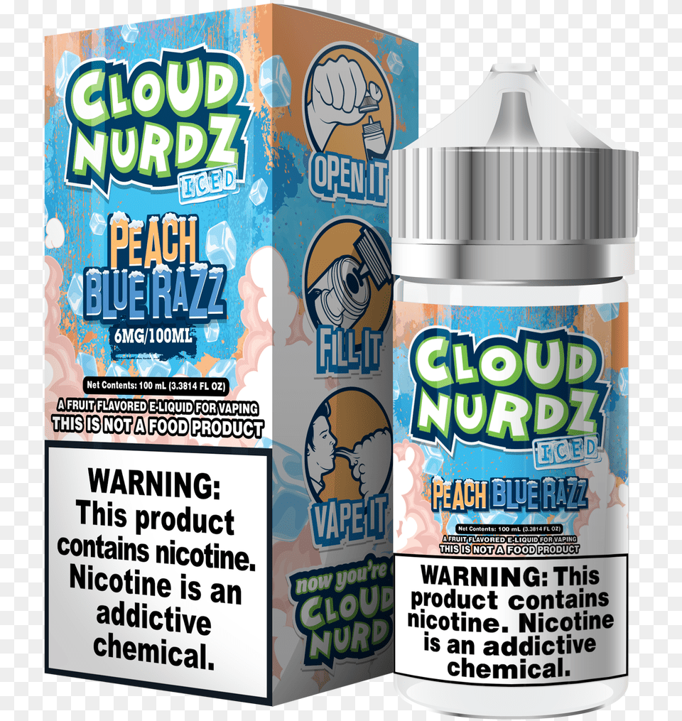 Cloud Nurdz Peach Blue Razz 100ml Juice Cloud Nerdz Peach Blue Razz Ice 100ml 3mg, Advertisement, Face, Head, Person Free Png