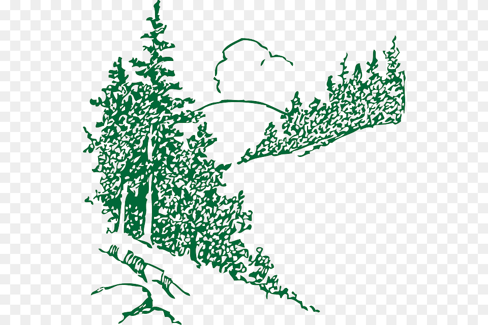 Cloud Outline Mountain Plants Tree Landscape Black And White Pine Trees Clipart, Plant, Vegetation, Art, Doodle Free Png