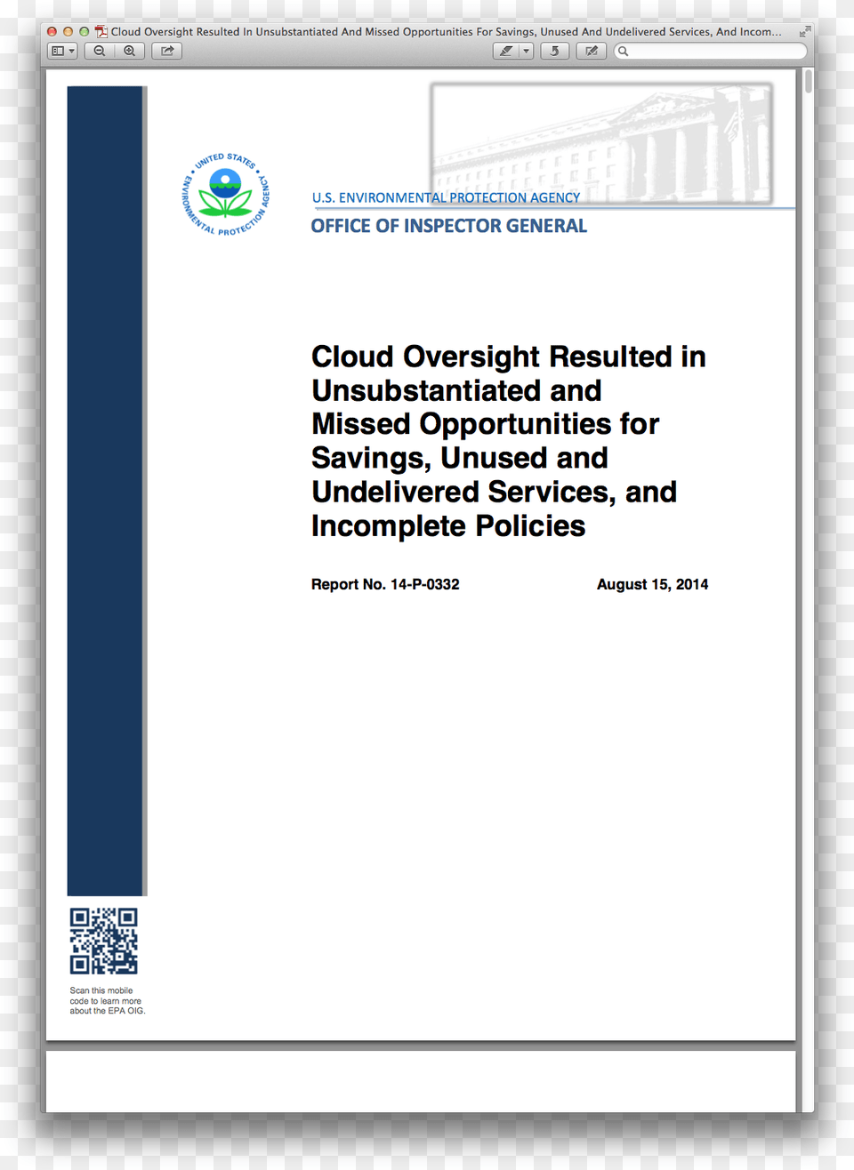 Cloud Oversight Resulted In Unsubstantiated And Missed Environmental Protection Agency, Page, Text, File, Qr Code Png