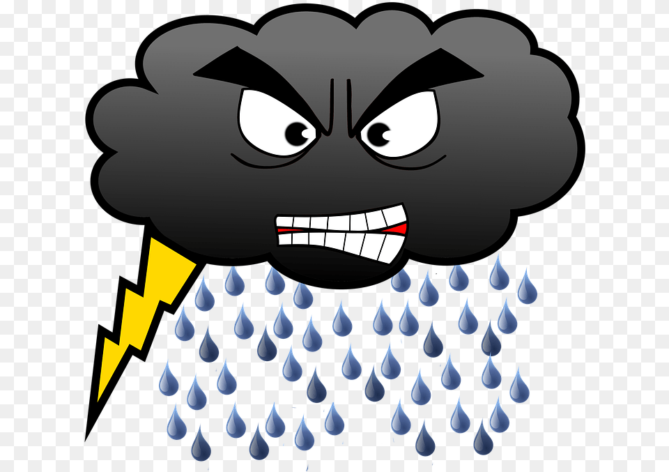 Cloud Rain Rain Cloud Lightning Storm Face Wet Animated Rainy Clouds, Electronics, Hardware, Person Free Png Download