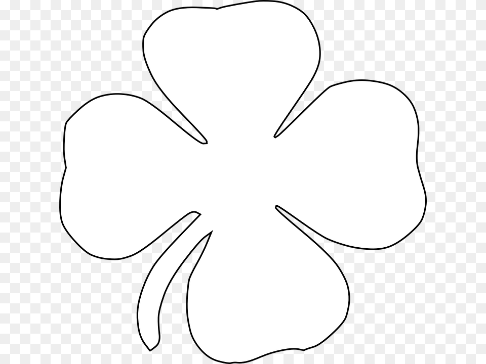 Clover Clipart Black And White Four Leaf Clover White Transparent, Flower, Plant, Petal Png Image