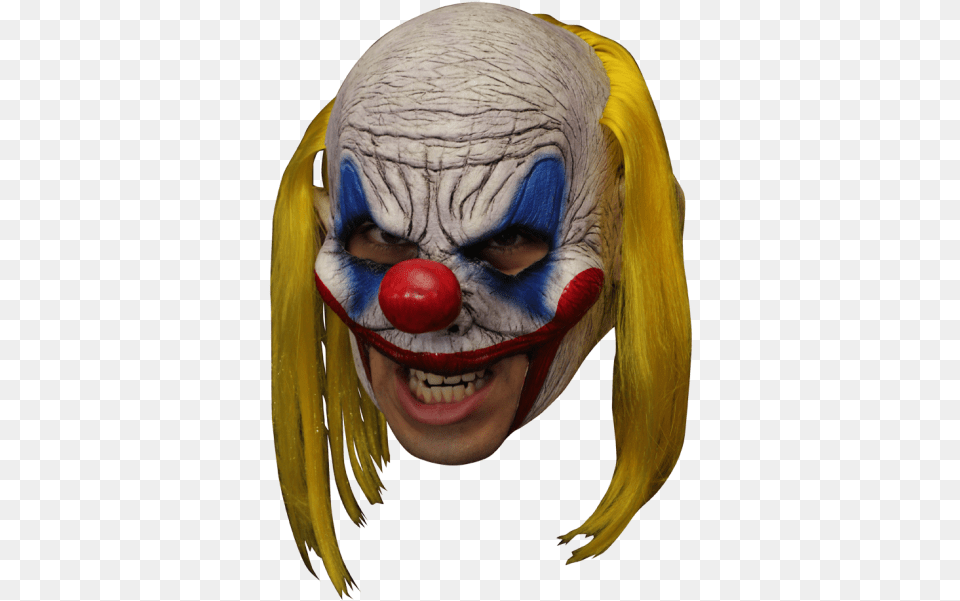 Clown Clooney Mask Chinless Deluxe Latex Adult Demented Evil Hair Scary Clown, Female, Performer, Person, Woman Png Image