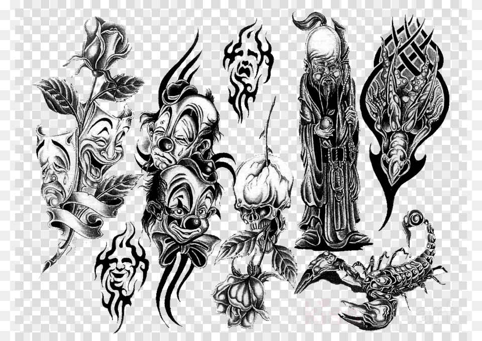 Clown Tattoos Clipart Joker Tattoo Evil Clown Joker Cartoon Design Tattoos, Art, Cutlery, Adult, Person Free Png Download