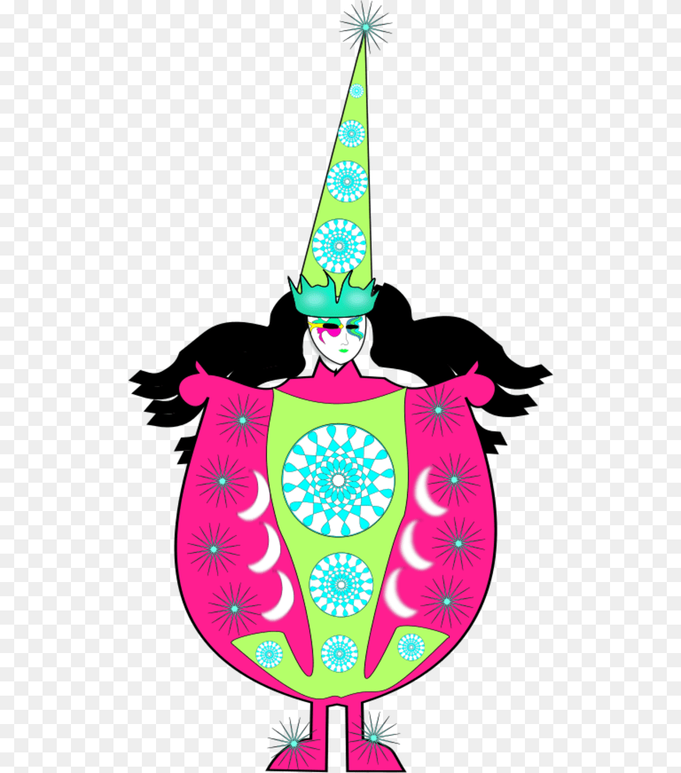 Clown Wearing Large Dress And Long Hat Clown, Clothing, Party Hat, Person, Face Free Transparent Png