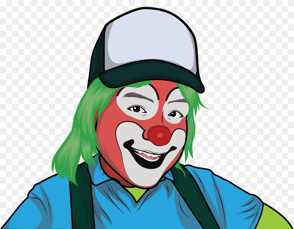 Clown With White And Green Cap, Adult, Male, Man, Performer Free Transparent Png