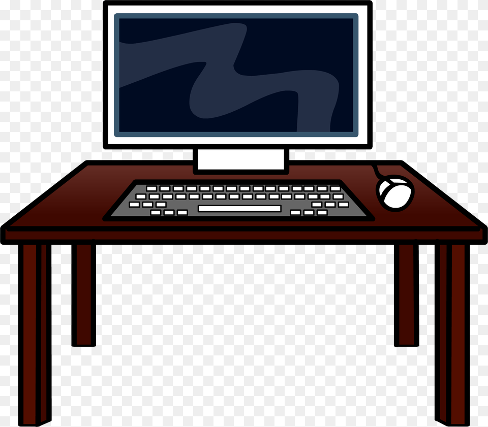 Club Penguin Rewritten Wiki Desk With Computer Clipart, Furniture, Electronics, Table, Pc Free Png