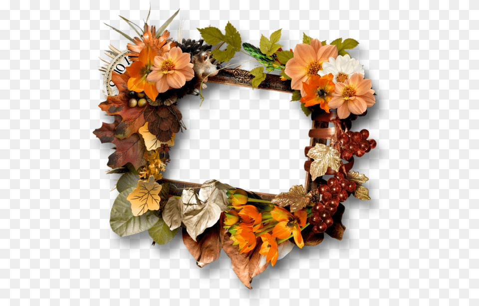 Cluster Fall Autumn Frame Artificial Flower, Flower Arrangement, Plant, Leaf, Wreath Png Image