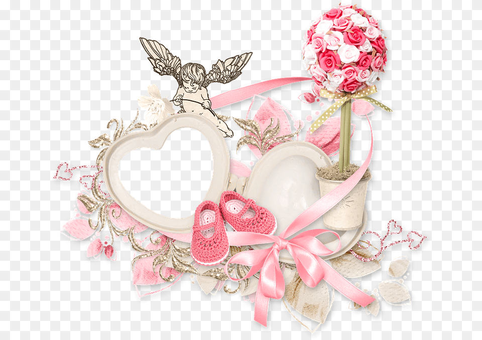 Cluster Heart Cupid Angel Rose White Pink Tape Isaiah 43, Flower, Flower Arrangement, Flower Bouquet, Plant Free Png Download